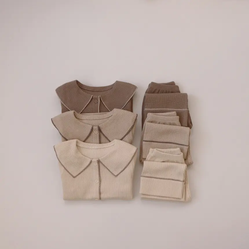 Korean Style Pajamas for Baby Girls Brown Cotton Set - Image 5