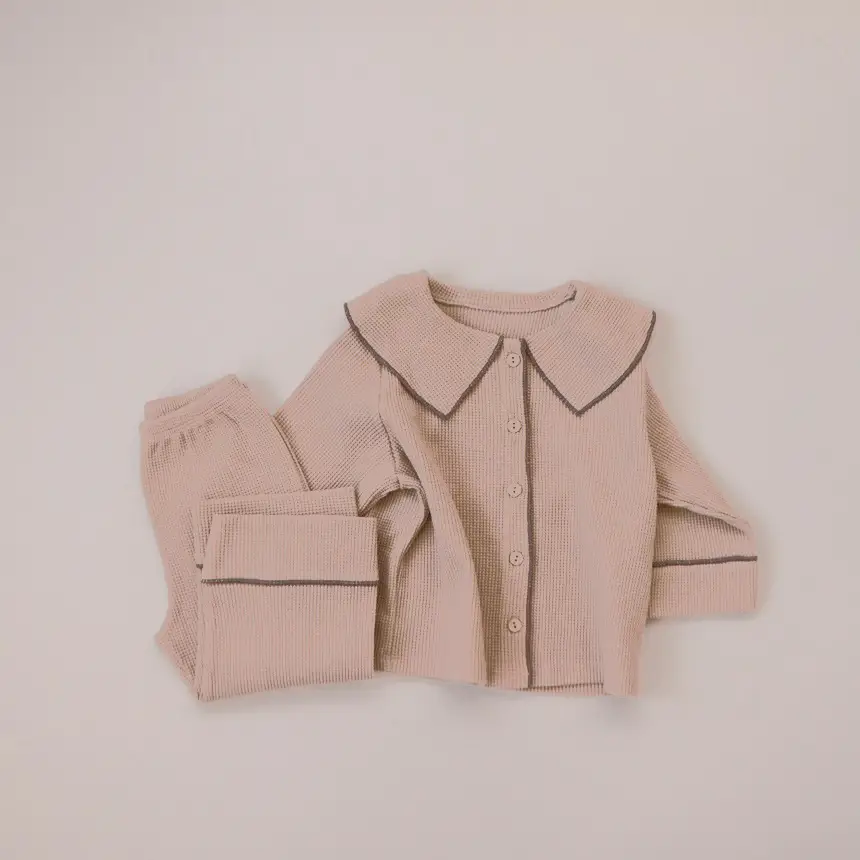 Korean Style Pajamas for Baby Girls Brown Cotton Set - Image 2