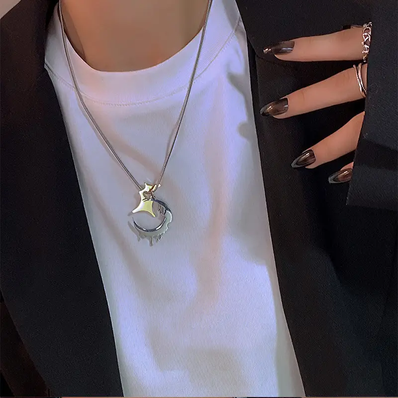 Titanium Moon Necklace Women Hip-hop Cold Style