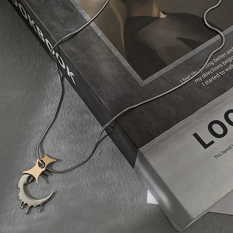 Titanium Moon Necklace Women Hip-hop Cold Style