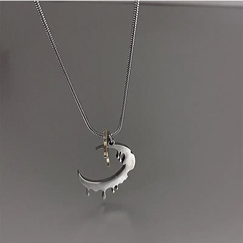 Titanium Moon Necklace Women Hip-hop Cold Style