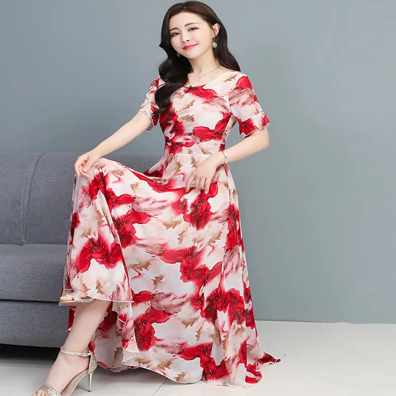 Women Floral Long Slimming Dress Large Size 2022 - Image 3