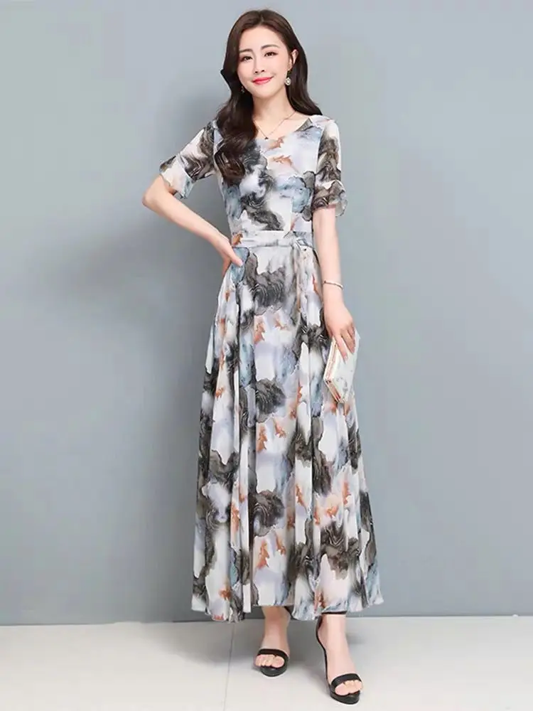 Women Floral Long Slimming Dress Large Size 2022 - Image 4