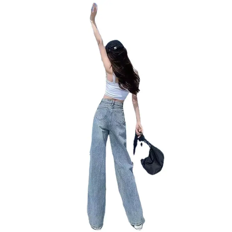 Women Ripped Jeans Straight Spring Loose High Waist Wide Leg - Image 6