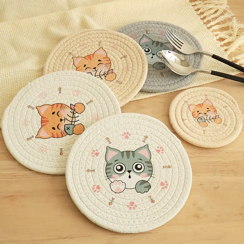 Cute Cat Printed Heat Insulation Coaster Plates for Home Use - Image 8
