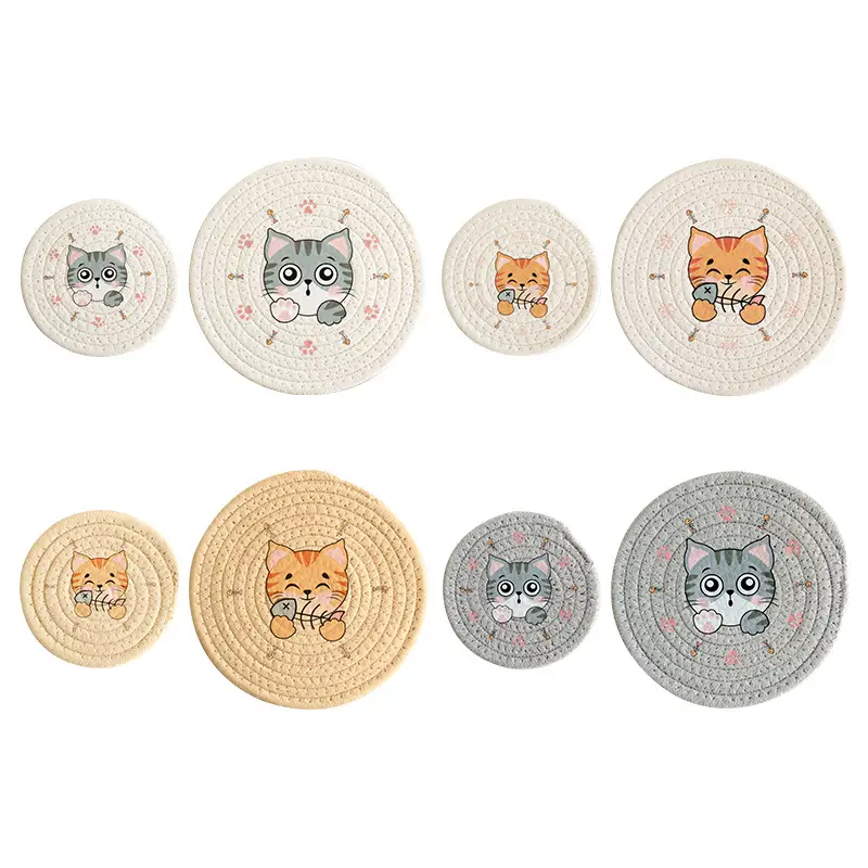 Cute Cat Printed Heat Insulation Coaster Plates for Home Use - Image 9