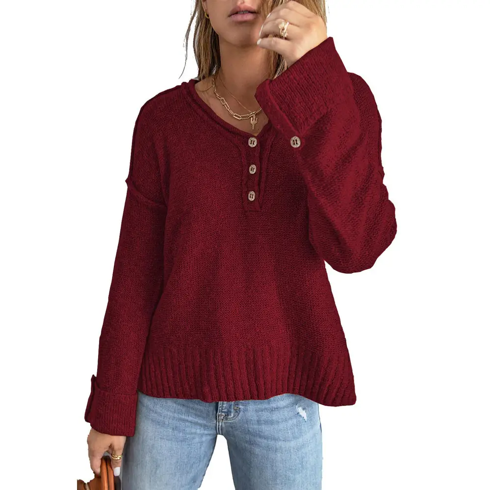 Gray Knitted Button Sweater for Women 2024 - Image 3