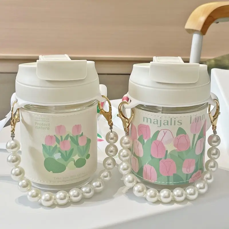 Tulip Glass Cup with Suction Cup & Pearl Strap - Image 8