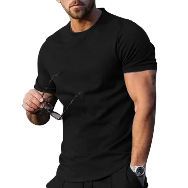 Men's Blue Short Sleeve Solid T-Shirt Round Neck