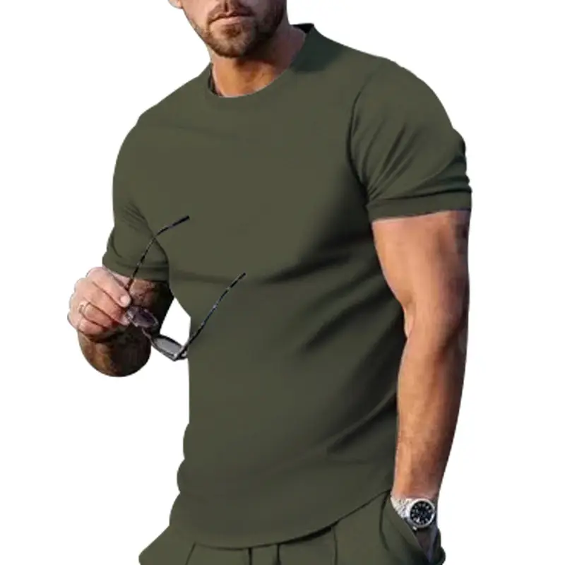 Men's Blue Short Sleeve Solid T-Shirt Round Neck