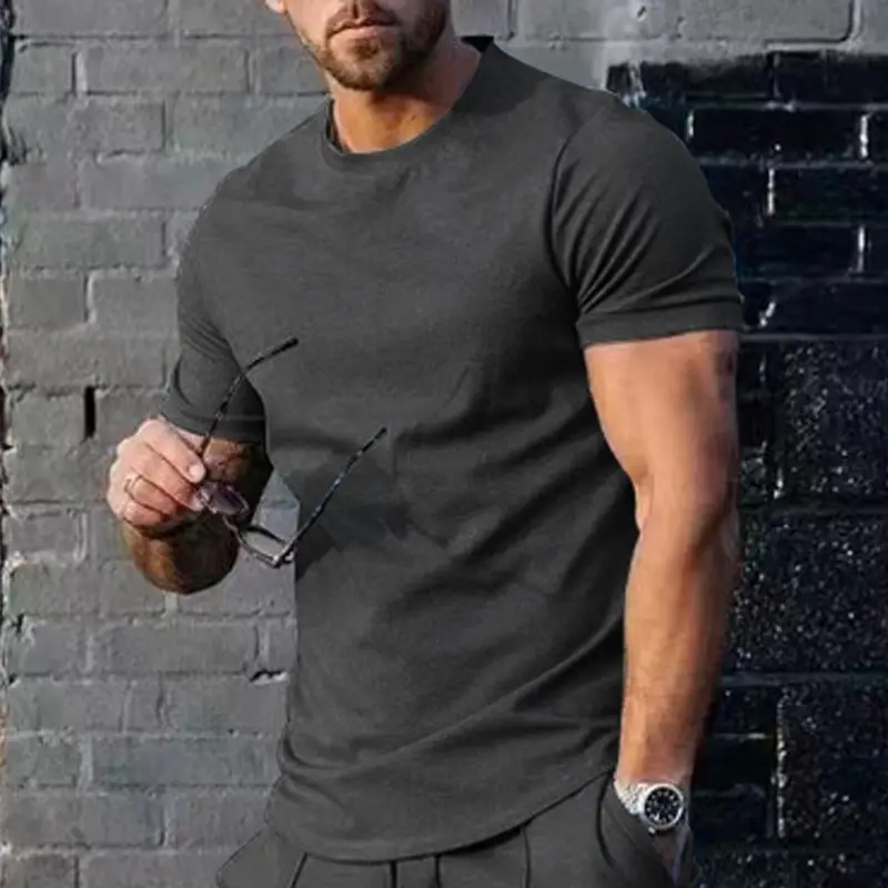 Men's Blue Short Sleeve Solid T-Shirt Round Neck