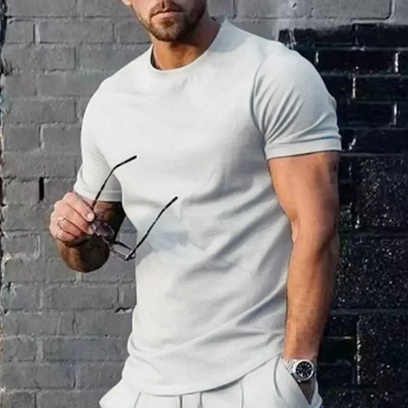 Men's Blue Short Sleeve Solid T-Shirt Round Neck