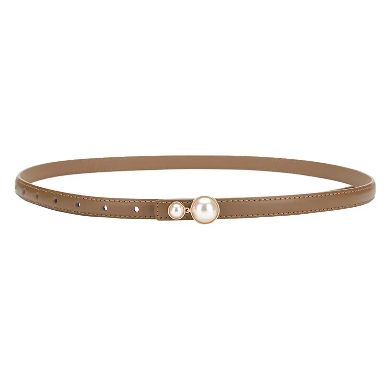 Red Pearl Button Women's Leather Belt - Image 27