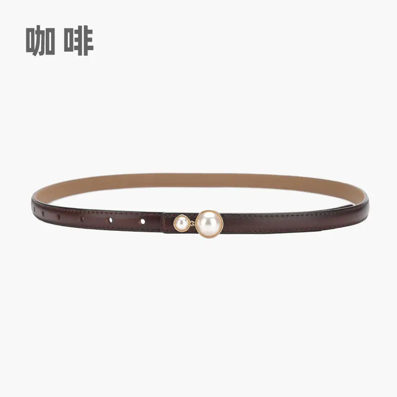 Red Pearl Button Women's Leather Belt - Image 10