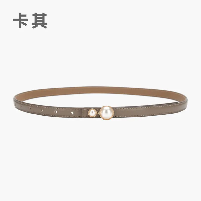 Red Pearl Button Women's Leather Belt - Image 11