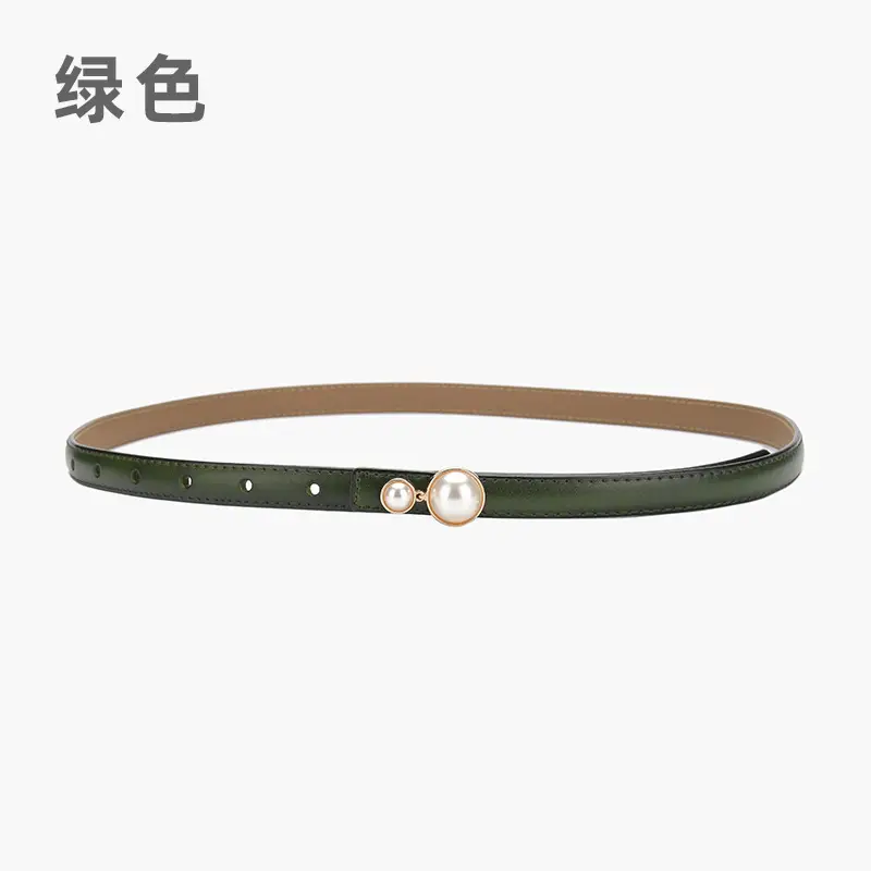 Red Pearl Button Women's Leather Belt - Image 12