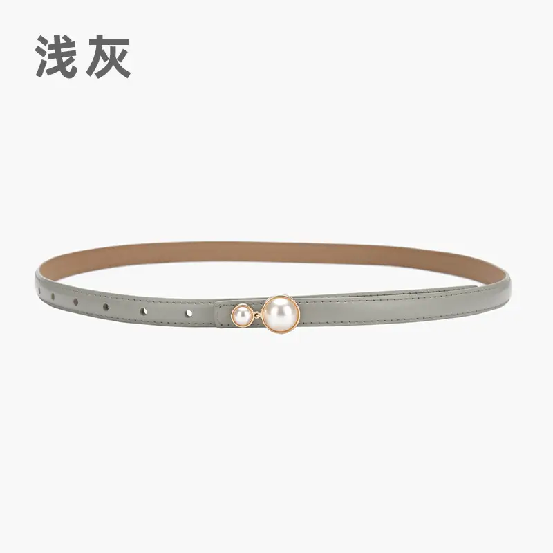 Red Pearl Button Women's Leather Belt - Image 14