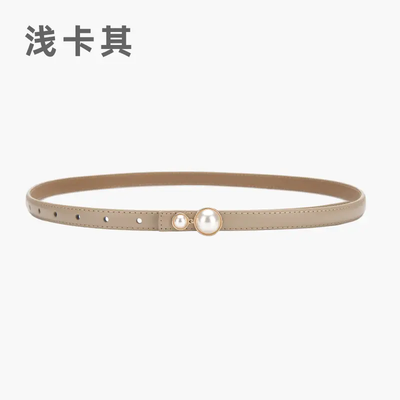 Red Pearl Button Women's Leather Belt - Image 15