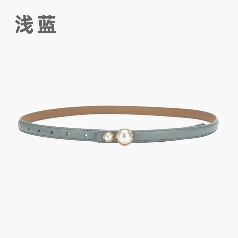 Red Pearl Button Women's Leather Belt - Image 16