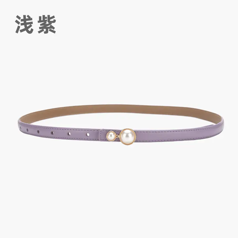 Red Pearl Button Women's Leather Belt - Image 17