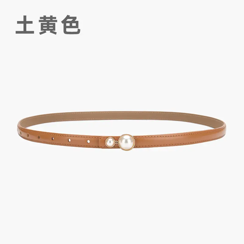 Red Pearl Button Women's Leather Belt - Image 18