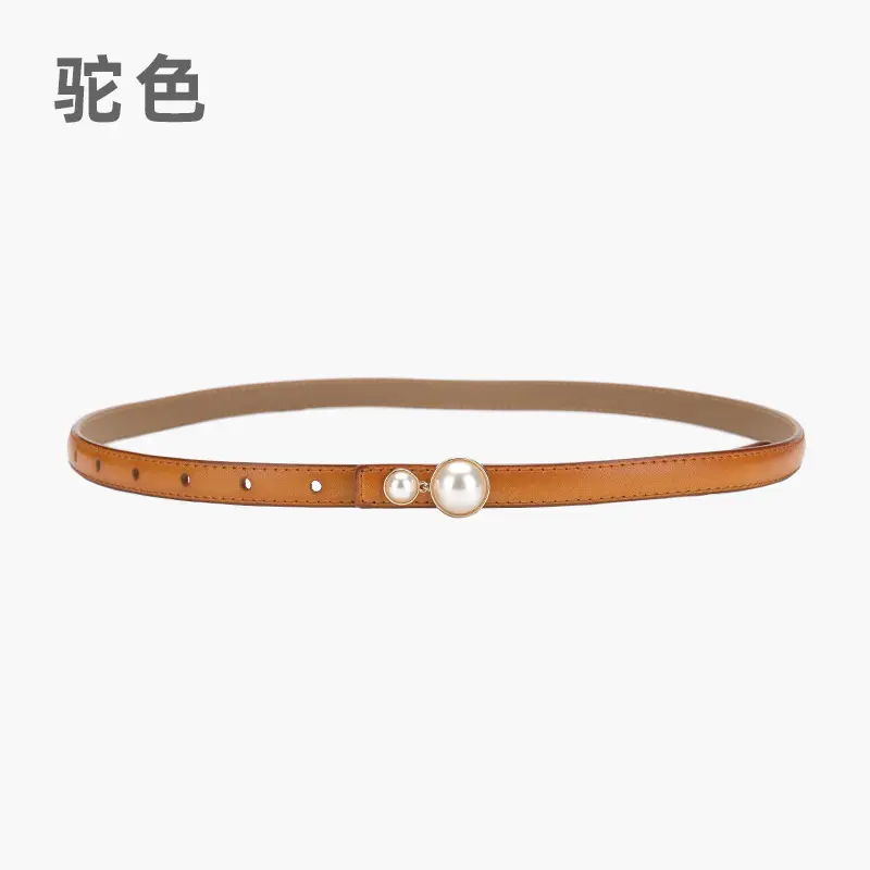 Red Pearl Button Women's Leather Belt - Image 19