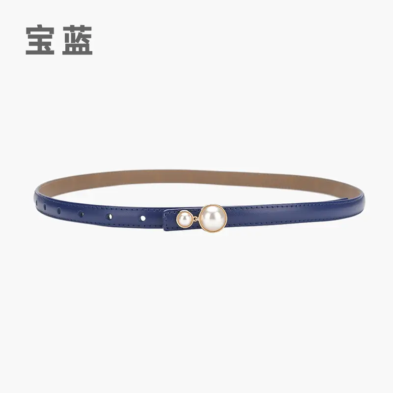 Red Pearl Button Women's Leather Belt - Image 2