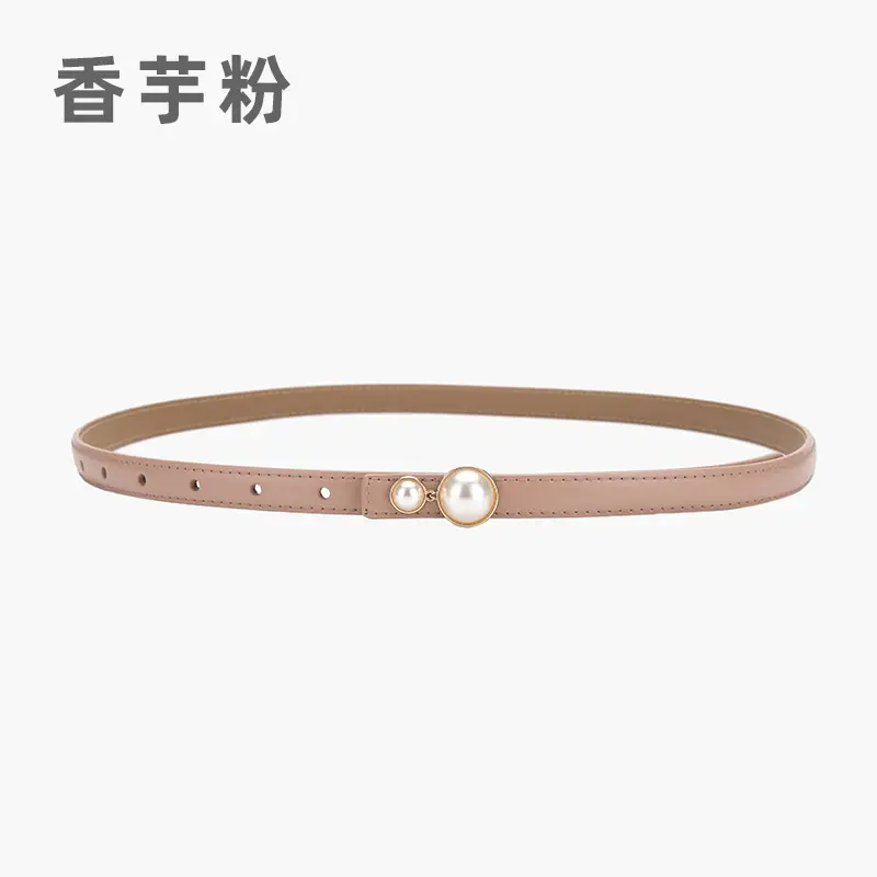 Red Pearl Button Women's Leather Belt - Image 20