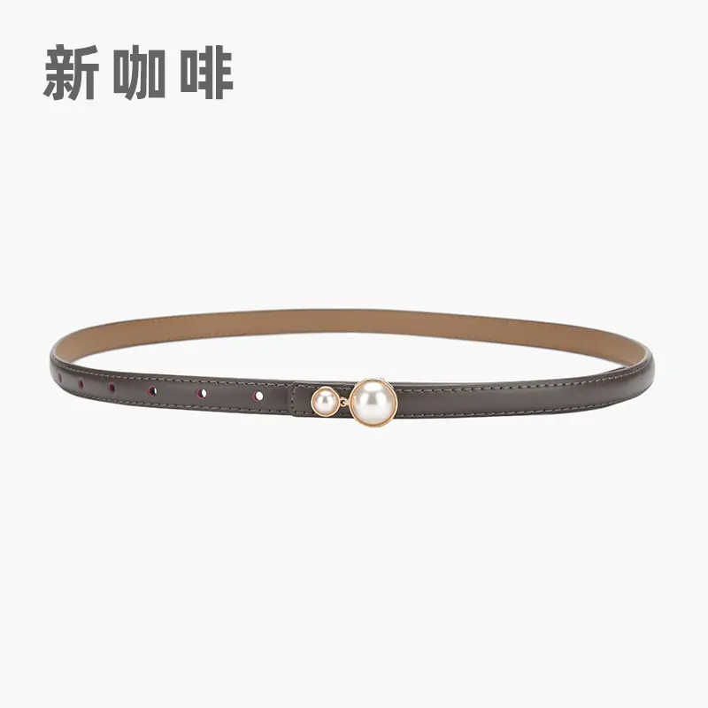 Red Pearl Button Women's Leather Belt - Image 21