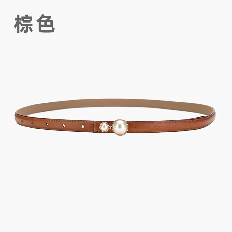 Red Pearl Button Women's Leather Belt - Image 22