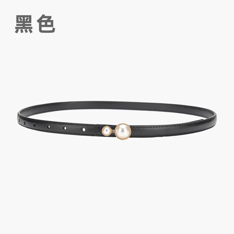 Red Pearl Button Women's Leather Belt - Image 5