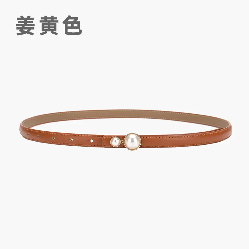 Red Pearl Button Women's Leather Belt - Image 7