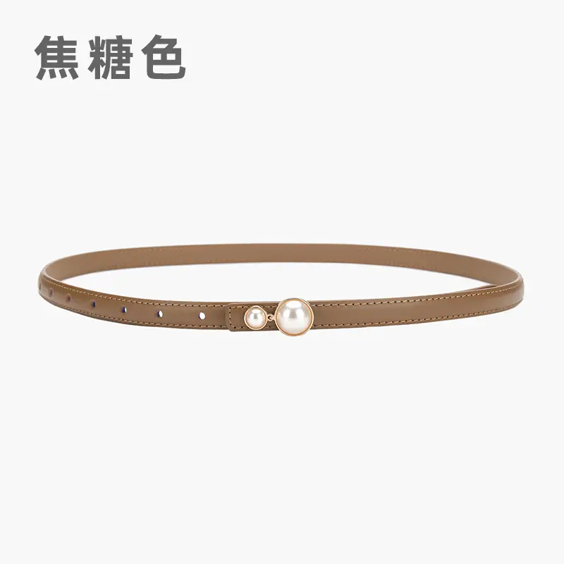Red Pearl Button Women's Leather Belt - Image 8