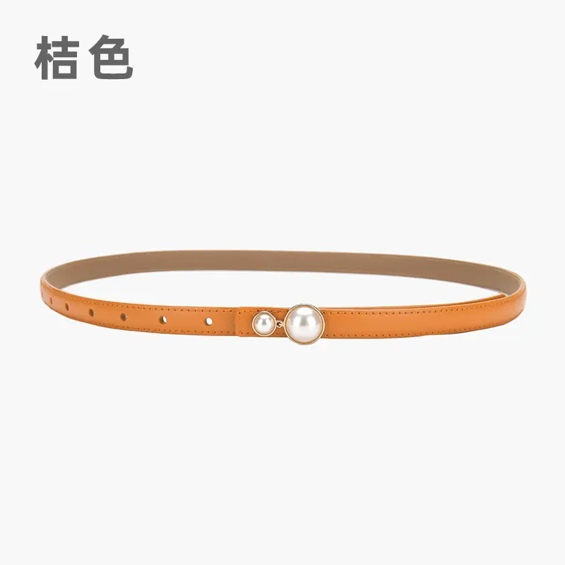 Red Pearl Button Women's Leather Belt - Image 9
