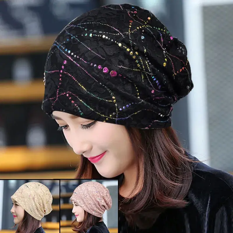 Women's Blue Embroidered Thin Lining Headwear - Image 21