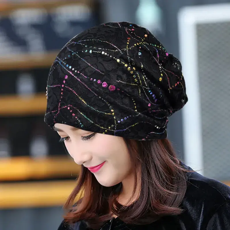 Women's Blue Embroidered Thin Lining Headwear - Image 22