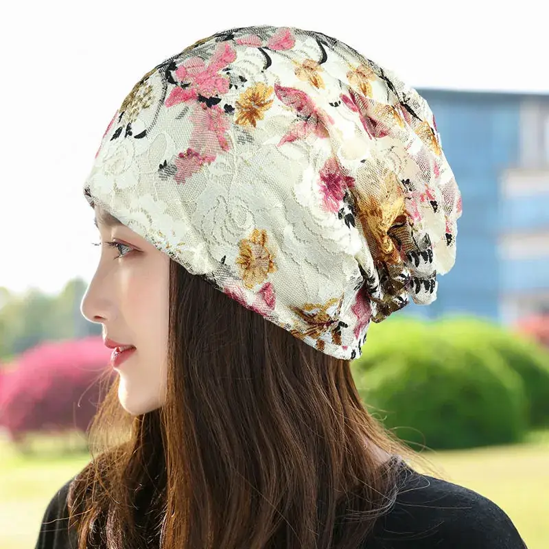 Women's Blue Embroidered Thin Lining Headwear - Image 10