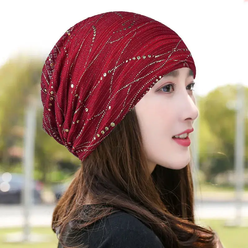 Women's Blue Embroidered Thin Lining Headwear - Image 11