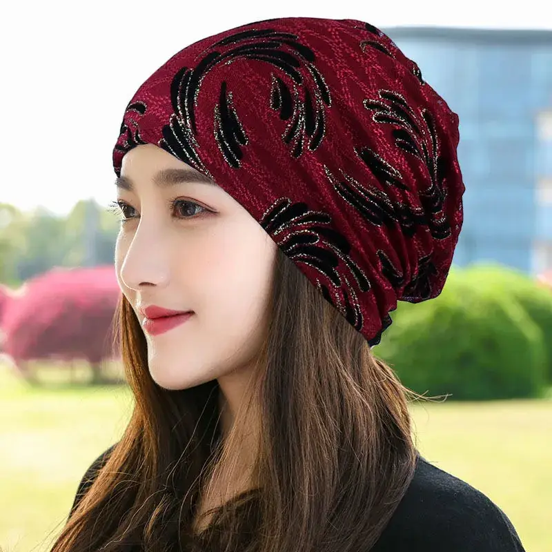Women's Blue Embroidered Thin Lining Headwear - Image 16