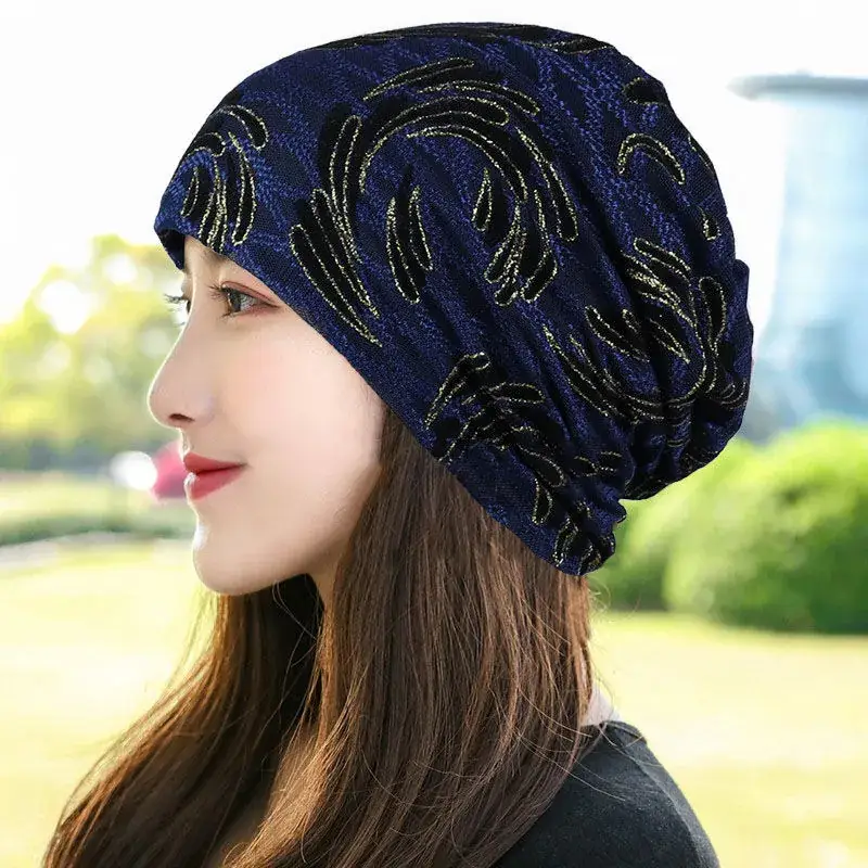 Women's Blue Embroidered Thin Lining Headwear - Image 17