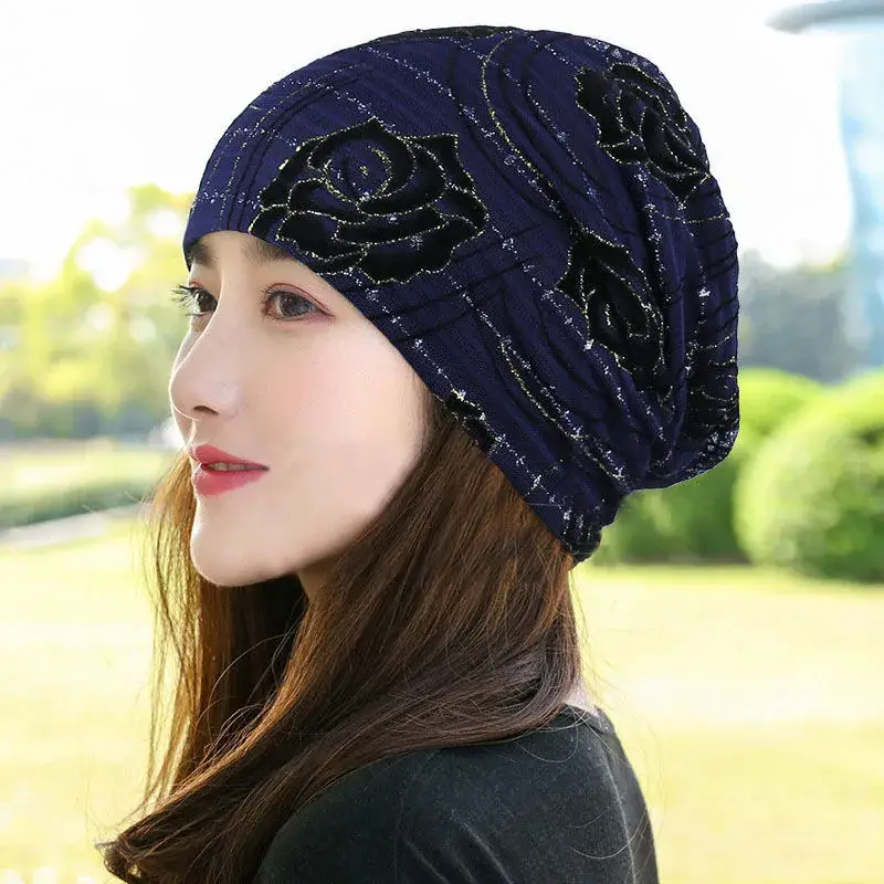Women's Blue Embroidered Thin Lining Headwear - Image 18