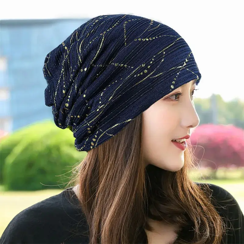 Women's Blue Embroidered Thin Lining Headwear - Image 3