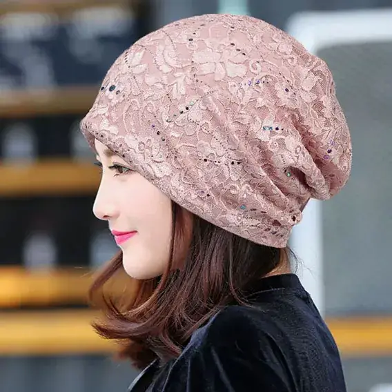 Women's Blue Embroidered Thin Lining Headwear - Image 7