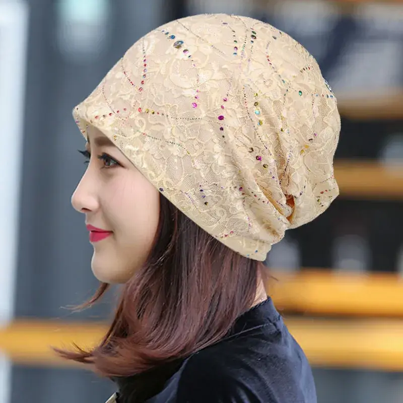 Women's Blue Embroidered Thin Lining Headwear - Image 8