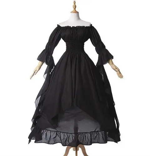 European lace flare sleeve off-neck dress for cosplay prom - Image 2