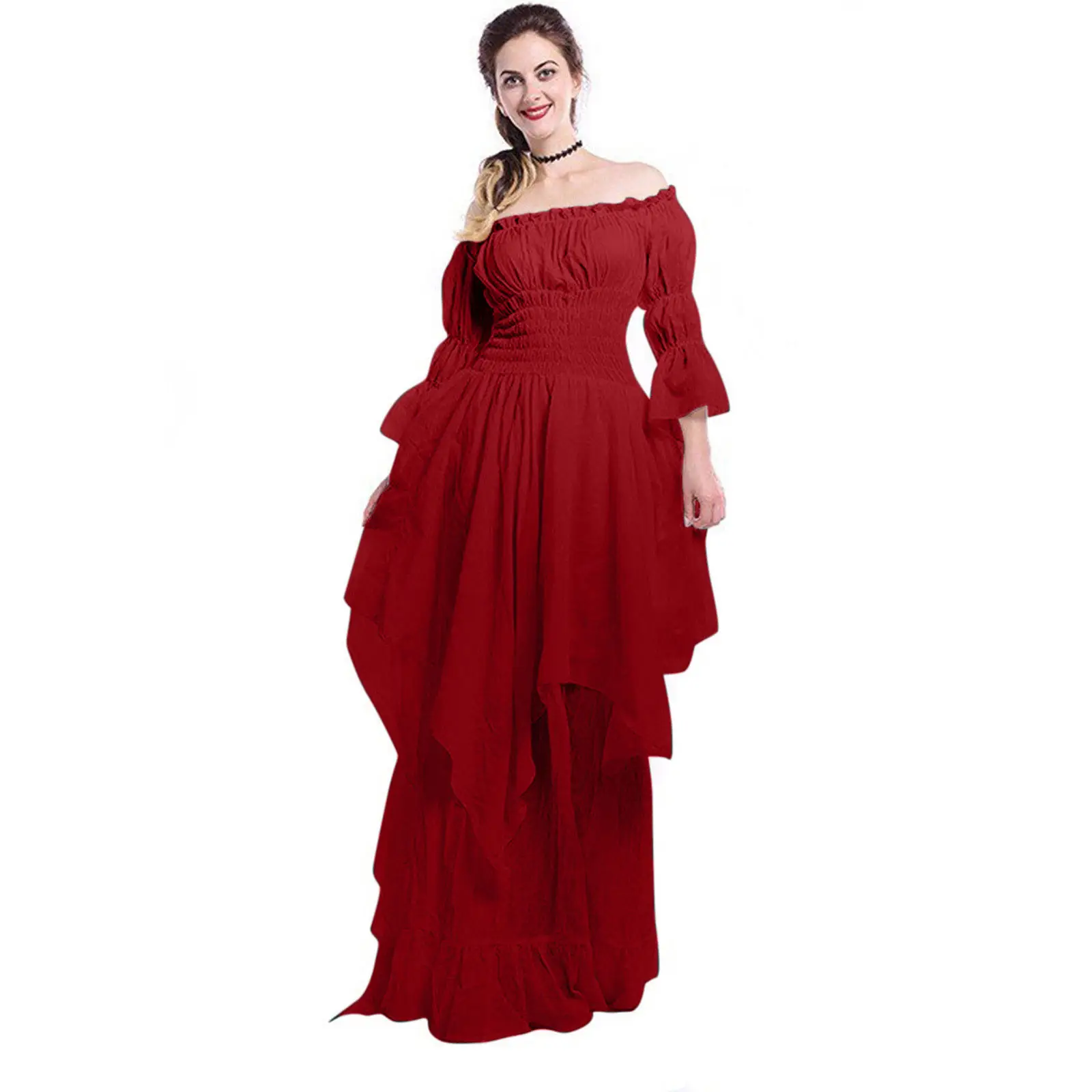 European lace flare sleeve off-neck dress for cosplay prom - Image 5