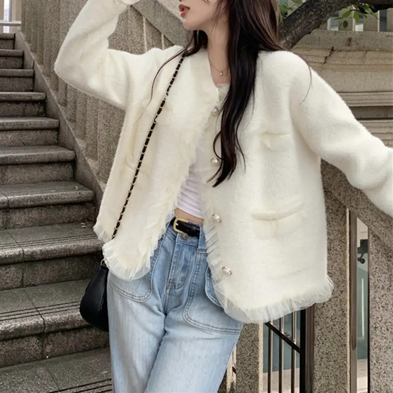 Women's Black V-Neck Knitted Sweater Cardigan — feature 10