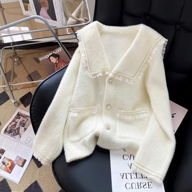 Women's Black V-Neck Knitted Sweater Cardigan — feature 3