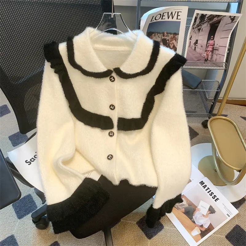 Women's Black V-Neck Knitted Sweater Cardigan — feature 6