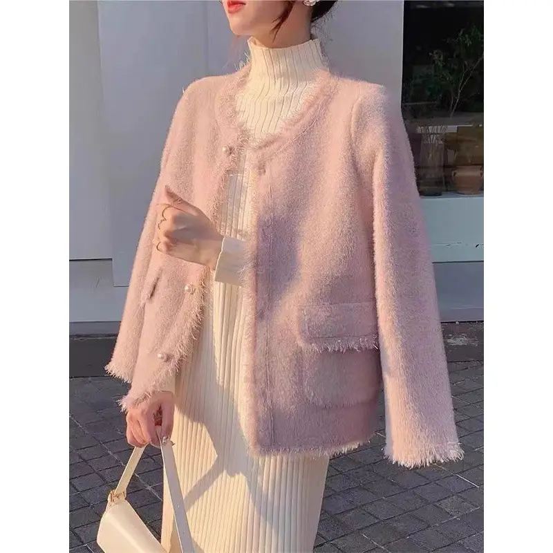 Women's Black V-Neck Knitted Sweater Cardigan — feature 7